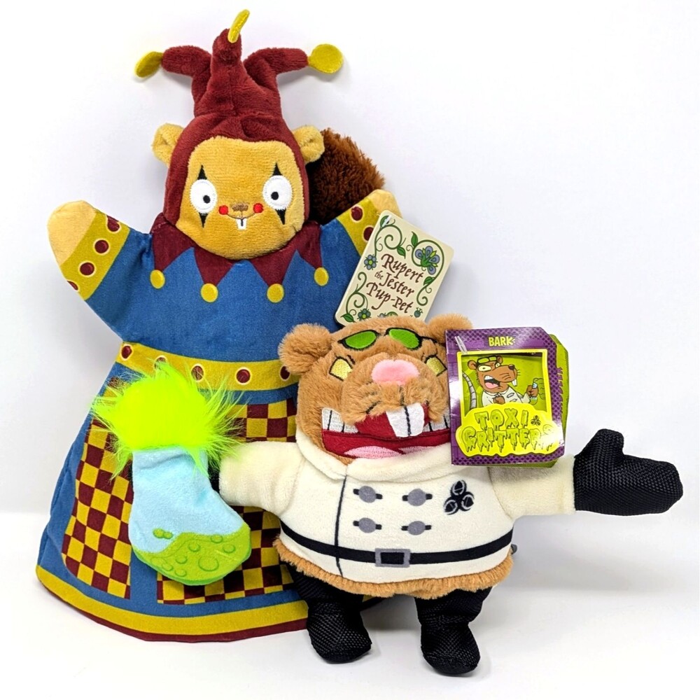 BarkBox RUPERT Jester Puppet 11" + DR. NIBBLER Rat 7" Plush Dog Toys w/ Tags Lot